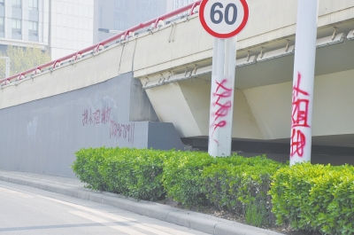 電線桿、立交橋等被噴涂，嚴重影響了市容。