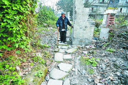 昨日，大渡口區(qū)，徐建高老人走在他鋪成的石子路上。 記者 張路橋 攝