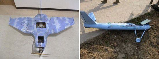 左圖為3月24日在韓國首爾北部墜毀的無人機(jī)，右圖為3月31日在韓國西部海域白翎島墜毀的無人機(jī)