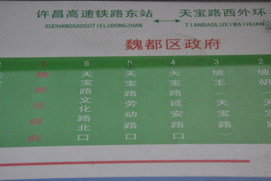 魏都區(qū)政府對(duì)面的公交站牌顯示此站為魏都區(qū)政府。來(lái)源：光明網(wǎng)