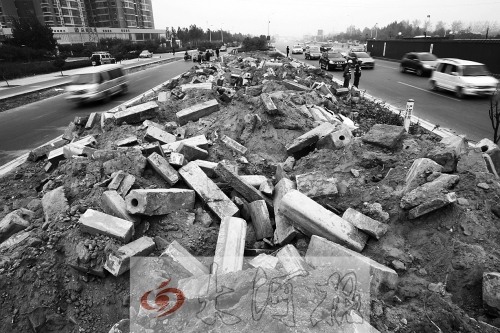 中州大道部分路段，綠化帶成了垃圾場。