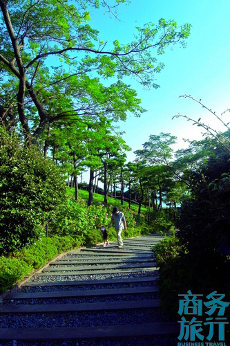 很多父母會帶著孩子在步行道漫步。