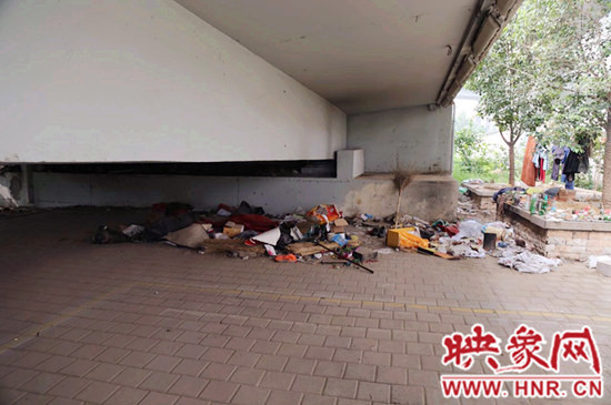 流浪漢在高架橋下居住，靠撿垃圾為生。
