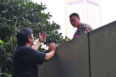 黃主任站在獨(dú)木樁上與男子交談了近半小時(shí)。