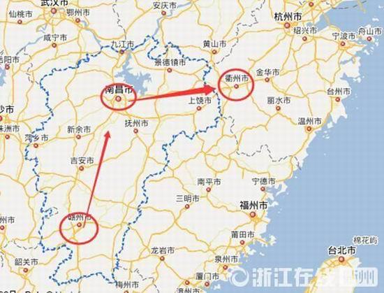 贛州到南昌高速公路400公里左右，南昌到浙江江山高速公路400多公里