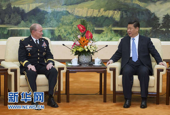 4月23日，中國國家主席、中央軍委主席習近平在北京會見美軍參謀長聯席會議主席登普西。