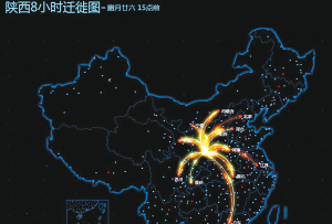 　　大數(shù)據(jù)映射出陜西人群的遷徙軌跡
